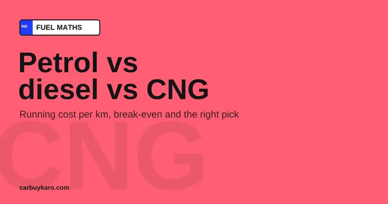 Petrol vs Diesel vs CNG Car in India 2026: Running Cost, Break-Even and Which to Buy