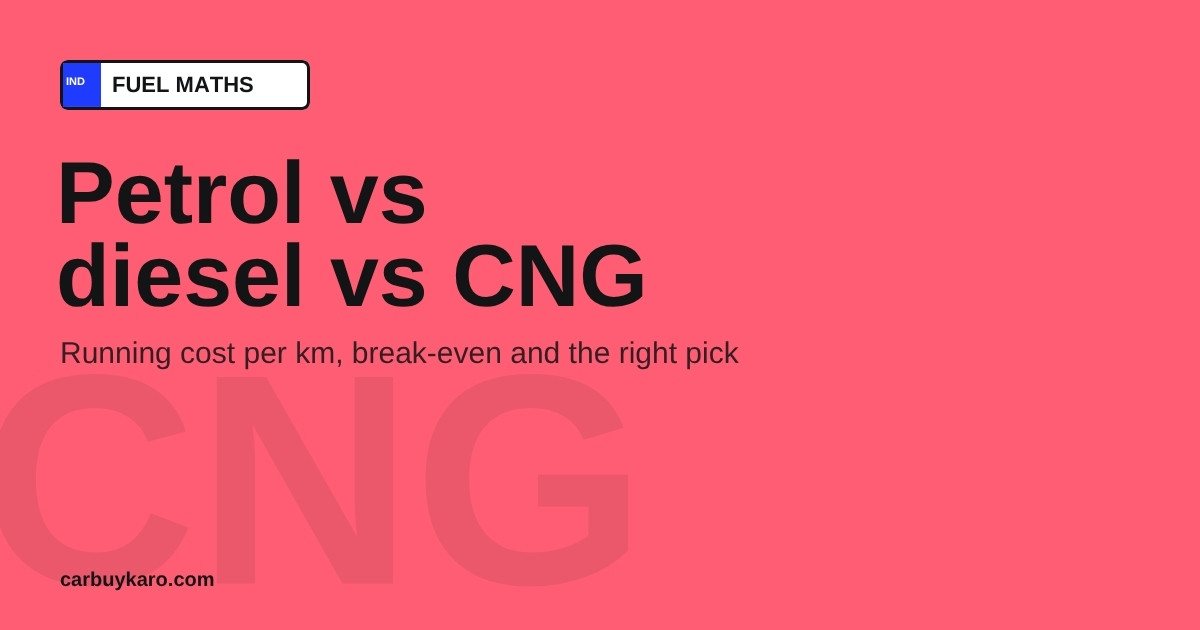 Petrol vs Diesel vs CNG Car in India 2026: Running Cost, Break-Even and Which to Buy